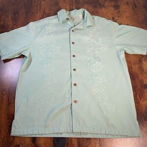 Men's Caribbean Silk Blend Short Sleeve Button‎ Shirt Green Size L